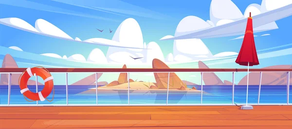 Vista sul mare dei cartoni animati vettoriali dal ponte della nave da crociera — Vettoriale Stock