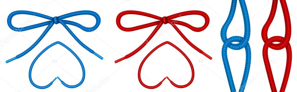 Shoelaces tied in knot and bow, shoe ropes