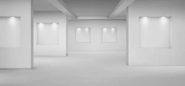 Empty gallery with empty niches with spotlights — Stock Vector