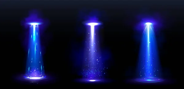 Feixes de luz Ufo, raios azuis da nave alienígena — Vetor de Stock