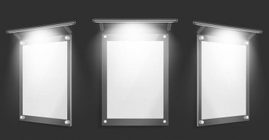 Aydınlatma ile akrilik posterli boş cam çerçeve