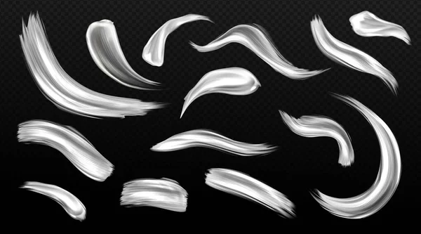 Stříbrné tahy štětcem, izolované nátěry — Stockový vektor