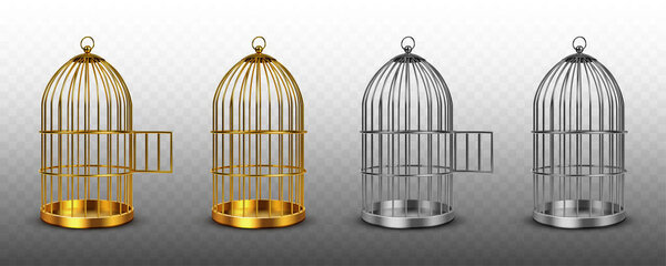 Bird cages, vintage empty birdcages isolated set