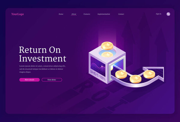 Vector banner of return on investment, ROI