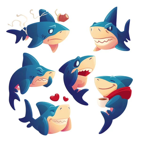 Cute shark cartoon character, funny fish mascot — Stock Vector