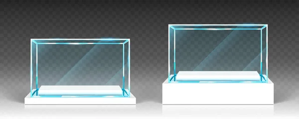 Glass showcase, display, exhibit transparent boxes — Stock Vector