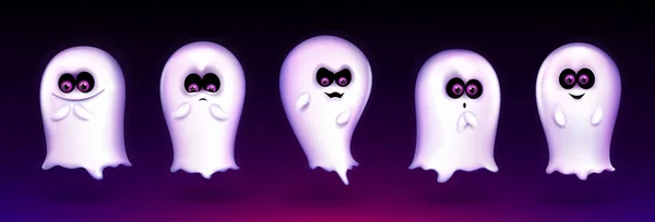 Fantasma bonito, engraçado criatura Halloween expressar emoji —  Vetores de Stock