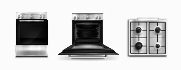 Horno, electrodomésticos de cocina de gas y electricidad vista superior — Vector de stock