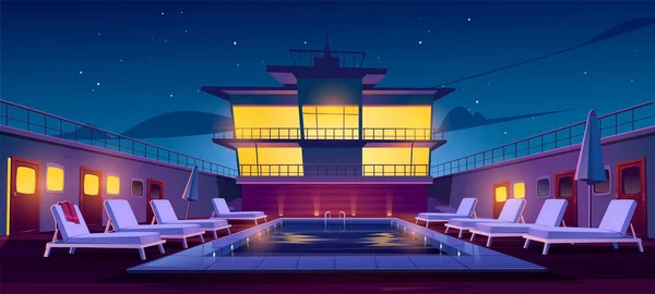Piscine sur paquebot de croisière la nuit, pont du bateau — Image vectorielle