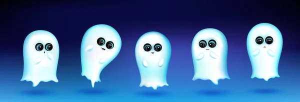 異なる感情を持つかわいい幽霊のキャラクター — ストックベクタ