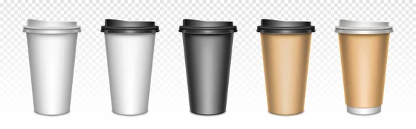 Tasses à café avec couvercles fermés, maquettes d'emballage — Image vectorielle