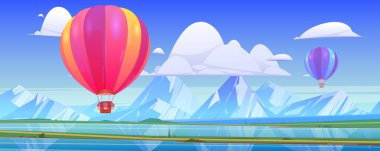 Sıcak hava balonları dağ vadisinde uçar