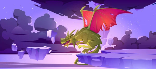 Сказочный дракон в небе с летающими рок-островами — стоковый вектор