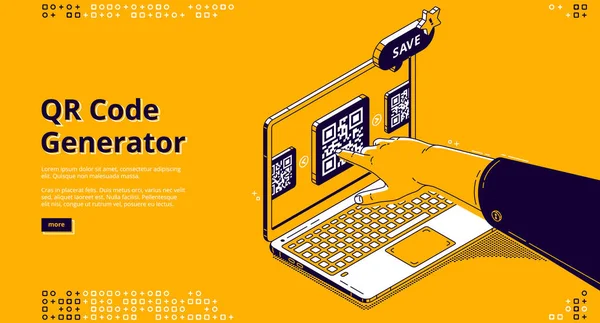 Qr code generator isometric landing page, banner — Stock Vector