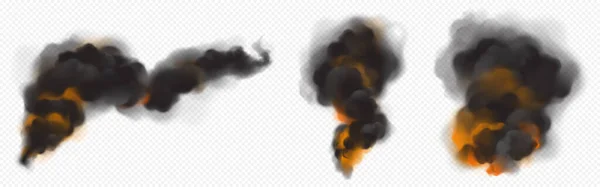 黑色烟云，带有橙色背光的火光 — 图库矢量图片