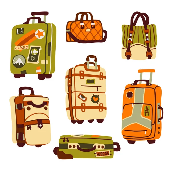 Bolsas de equipaje, maletas y mochila para el viaje — Vector de stock