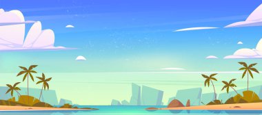 Deniz körfezi ve kumsallı tropik bir manzara.