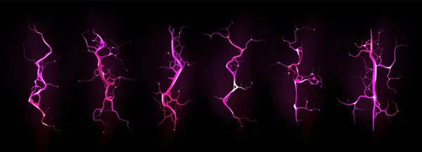 Lightning, electric strike during night storm set — Stock Vector