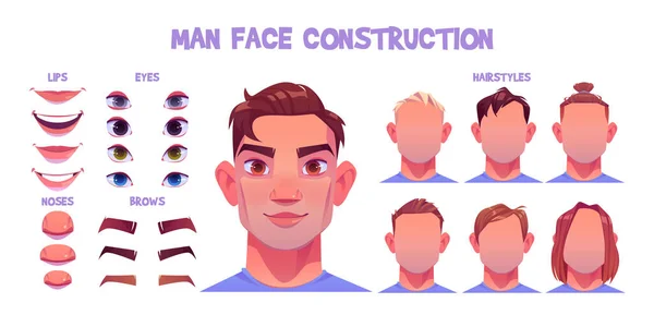 Hombre cara constructor, avatar de carácter masculino — Vector de stock