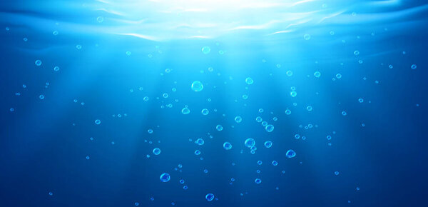 Underwater background, water surface, ocean or sea