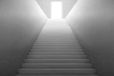 White staircase with light from open door on top vector White staircase with light from open door on top vector