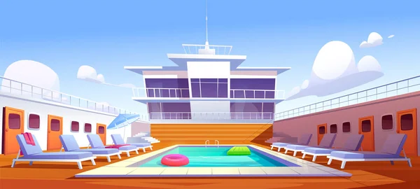 Piscina en crucero, cubierta de barco vacía — Vector de stock