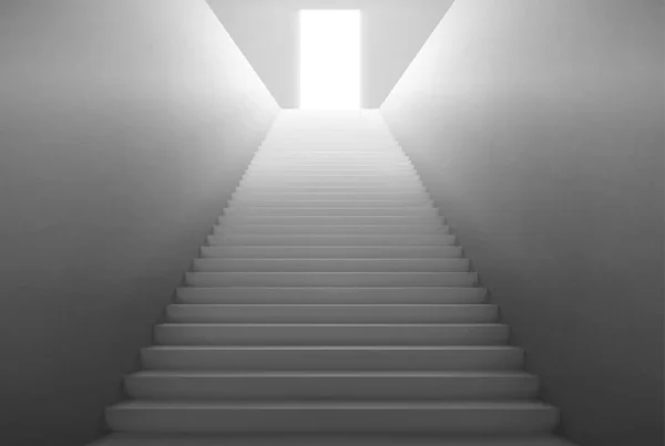 Vit trappa med ljus från öppen dörr på toppen — Stock vektor