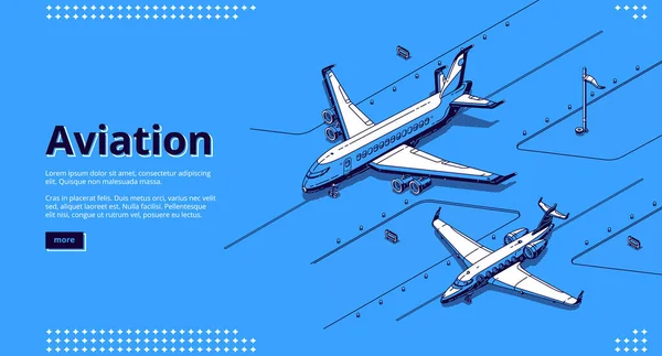 Luftfartsbanner, flygplan på landningsbana på flygplatsen — Stock vektor