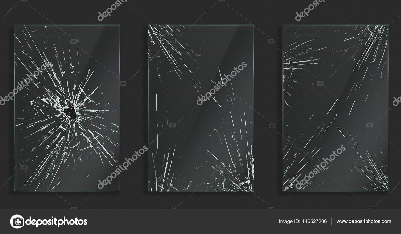 Broken glass frames with cracks and hole Stock Vector Image by