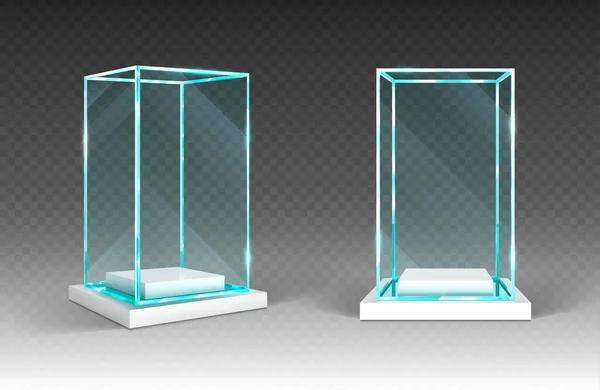 Glass showcase, display, exhibit transparent box — Stock Vector