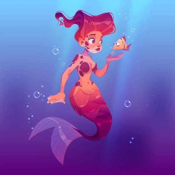 Niedliche Meerjungfrau mit kleinen Fischen im Meer — Stockvektor