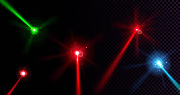 Czerwone, zielone i niebieskie wiązki laserowe z efektem świecenia — Wektor stockowy