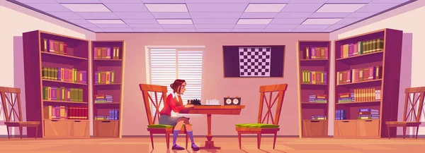 Fille dans le club d'échecs jeu d'échiquier, échiquier — Image vectorielle