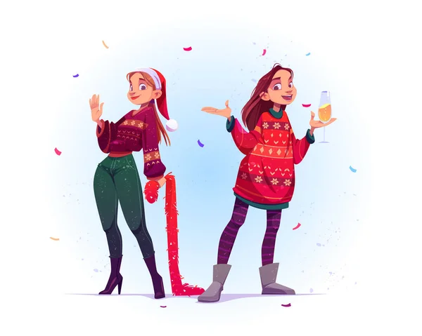 Nők pulóverben ünneplik a karácsonyt — Stock Vector