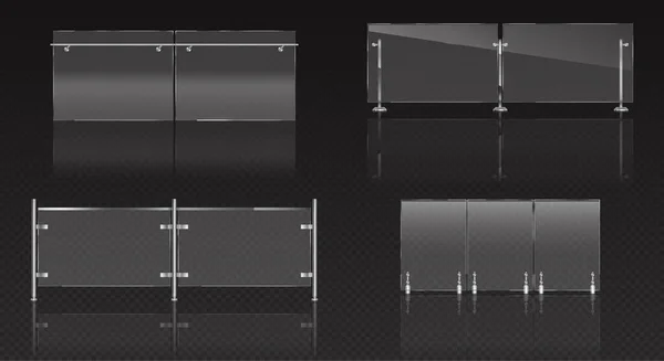 ガラスフェンスセクションプレキシガラスの手すりセット — ストックベクタ
