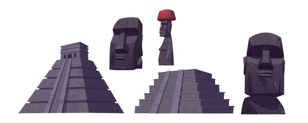 Древние пирамиды майя и статуи моаи — стоковый вектор