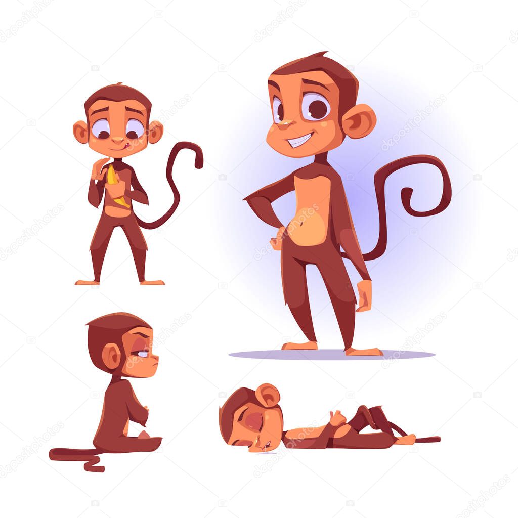 Cute monkey character in different poses