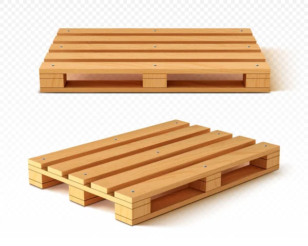 Paleta de madera frente y vista angular. Bandejas de madera — Vector de stock