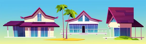 Casas de verão, bungalows na praia do mar —  Vetores de Stock