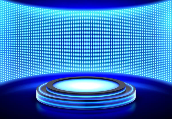 Neon podium, empty stage at LED video wall screen — Stock Vector