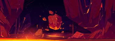 Gece yabancı gezegen uzayı kayalarla kaplı.