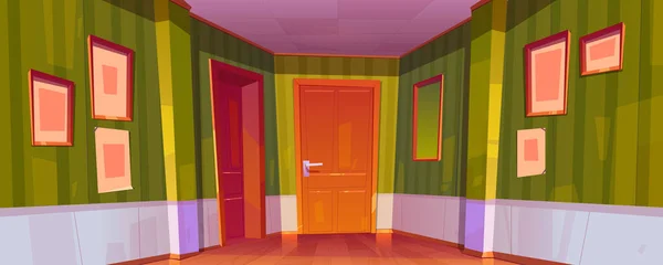 Intérieur du couloir intérieur avec portes fermées aux chambres — Image vectorielle