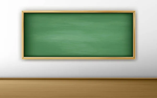 Groen schoolbord, schoolbord in leeg klaslokaal — Stockvector