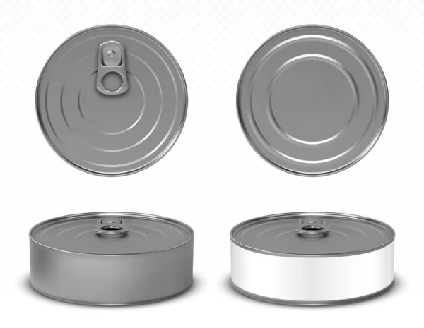圆形金属罐,用于宠物食品,模拟 — 图库矢量图片