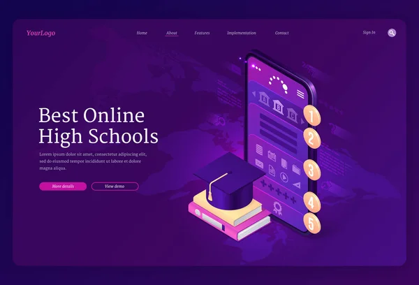 Mejor banner de vector de escuelas secundarias en línea — Archivo Imágenes Vectoriales