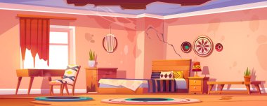 Terk edilmiş bohem yatak odası, içi boş.