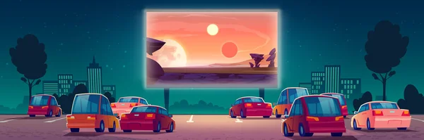 Drive-in movie theater with cars, open air cinema