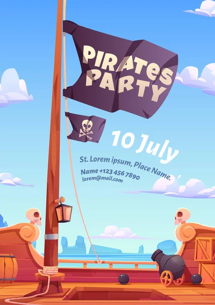 Volante de fiesta pirata con cubierta de madera y bandera — Archivo Imágenes Vectoriales