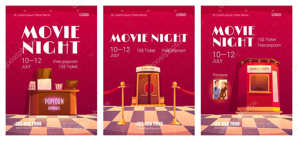 Movie night posters with cinema interior