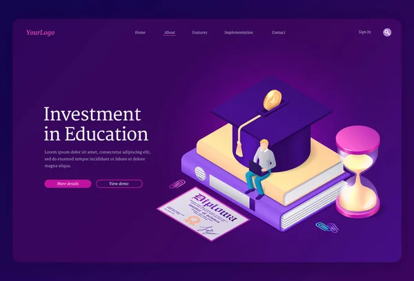 Página de destino vetorial de investimento em educação — Vetor de Stock